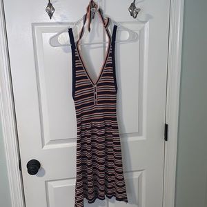 Freshman V-neck Pink, Blue, & Gray Striped Dress